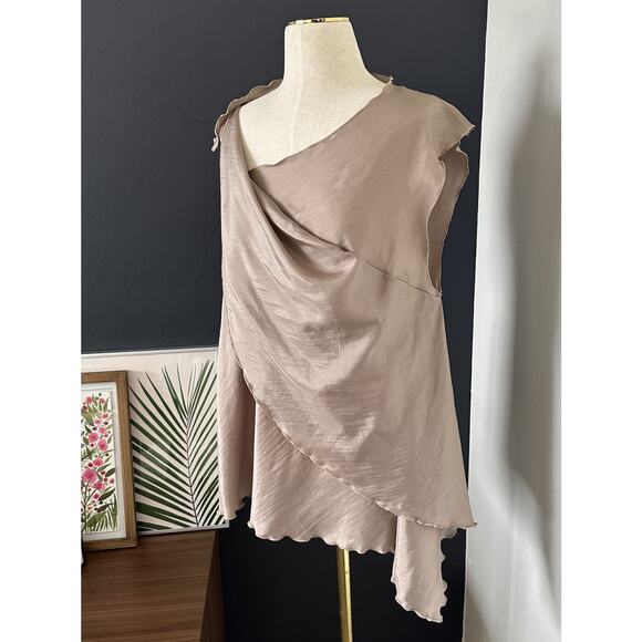 REDWOOD COURT Asymmetrical 100% Silk Sleeveless Top Blouse Abstract Artistic - Picture 2 of 11